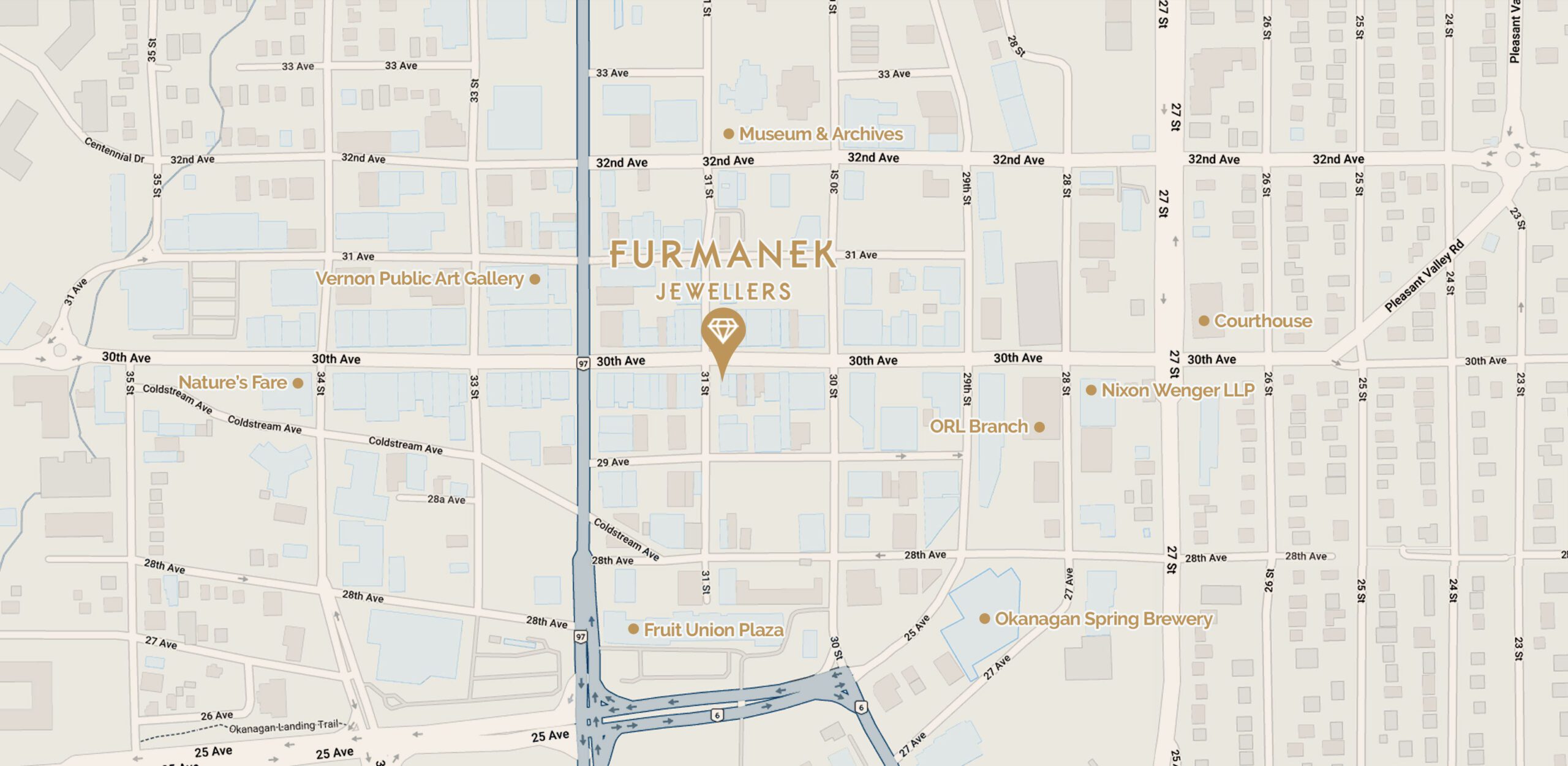 Furmanek Jewellers Location Map, Vernon jewellers, Okanagan Jewellers